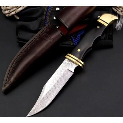 75th Anniversary Sandalwood +copper Handle VG10 Damascus Steel Blade Fixed Blade Knife Tactical Fishing EDC Survival Tool