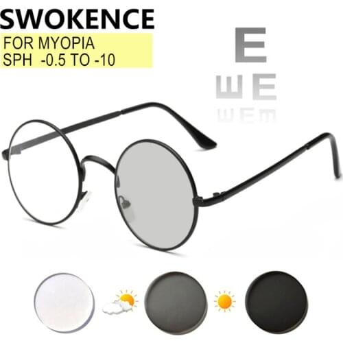 Prescription Glasses For Myopia -0.5 TO -10 Against Blue Light Women Men Round Frame Nearsighted Cylinder Photochromic F510
