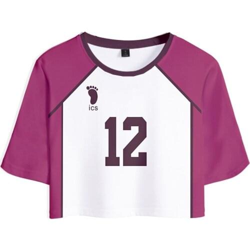 3D Clothes Cosplay Costume Crop Top T-shirt Shiratorizawa 2020 Kpop New Anime Haikyuu Academy Harajuku Short Sleeve O-neck