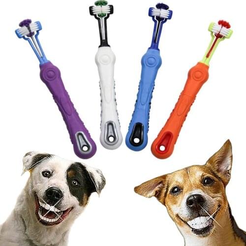Pet Dog Toothpaste Toothbrush Cleaning Mouth Three-Tooth Anti-Slip Pet Dog Cat Tooth Cleaning Oral Dental Care Tool Pet Supplies