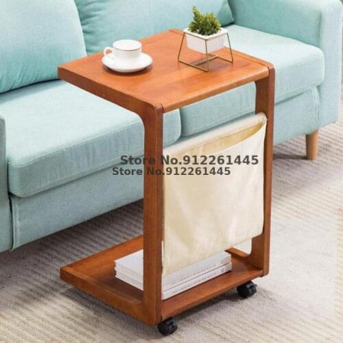 Movable C-shaped Side Table Sofa Side Cabinet Small Tea Table Solid Wood Bedroom Mini Small Table Ultra Narrow Bedside Table