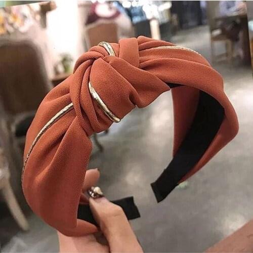 Big Cotton Kotted Headband For Women Korean Fashion Gold Border Hairband Hair Accessories Knotted Head Jewelry Band Girl