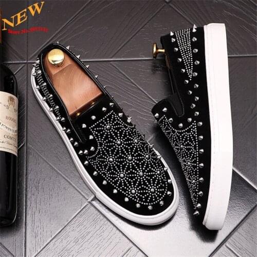 Luxury rivets Mens Casual Loafers Rhinestone Slip-on flats Lazy Prom Wedding Party Dress Shoes