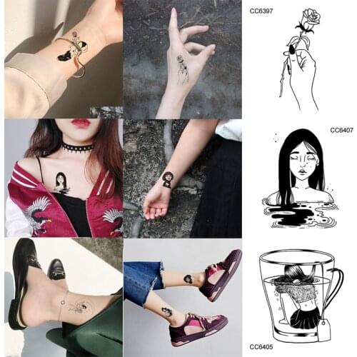 Sexy tattoos body art waterproof temporary tattoo sticker black white fake stickers for women girl flower dog water transfer