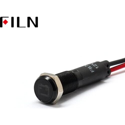 FILN 8mm Car dashboard Battery fault flag symbol led red yellow white blue green 12v led indicator light with 20cm cable
