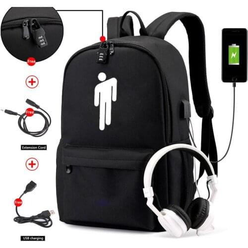 Luminous Billie Eilish Anti-theft Laptop DJ Backpack For Teenager Boys Girls Student School Backpack Men Women Bags Rucksa