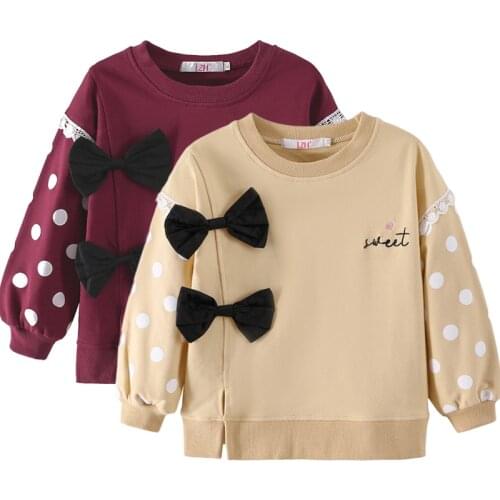 LZH Girls Sweatshirts 2021 Autumn Toddler Girls Long Sleeve Lace Bow Dot Print Tops Sweatshirt Kids Children Clothes 2-6 Years