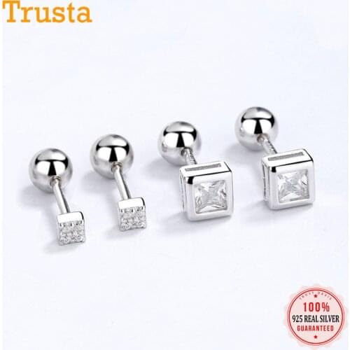 Trustdavis Real 925 Sterling Silver Fashion Square CZ Beads Screw Earring For Women Wedding Party Fine Minimalist Jewelry DB1423
