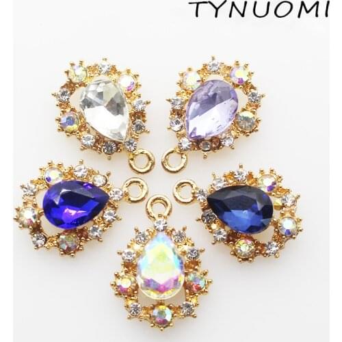 TYNUOMI 10Pcs Metal Alloy Pendant Button For Jewelry Accessories Decoration Sewing Handwork Gold Glass 20*15MM Fitting