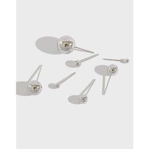 YPAY Genuine 100% 925 Sterling Silver Stud Earrings for Women Korean Style Minimalist Round Beads Earring Fine Jewelry YME271