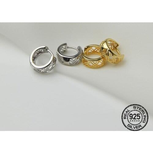 S925 Silver Needle Earrings For Women Gold Hoop Mesh Hollow Geometric Punk Fashion Personality Temperament Lady Jewelry INEFFA