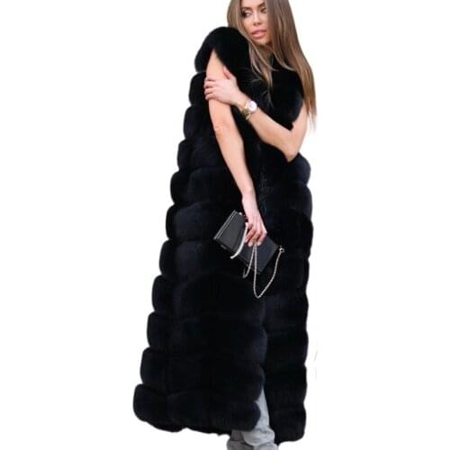 Faux Fur Factory Fox Faux Fur Vest Women Winter Casual Artifical Fur Warm Coat Super X-Long Waistcoat Female Faux Furs Wholesale