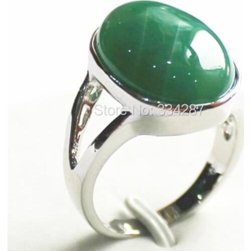 New 13X18MM Irregular pattern Silver Color Green Agates Women Gift Rings Size 7,8,9