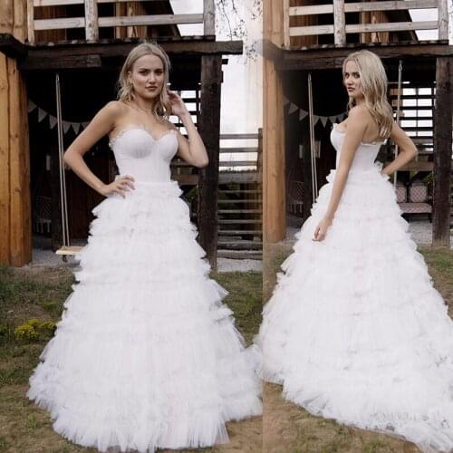 Princess Sweetheart Tiered Tulle A Line Wedding Dress 2021 Vestidos De Novia Sexy Ruffles Vestido De Fiesta De Boda Zipper Back