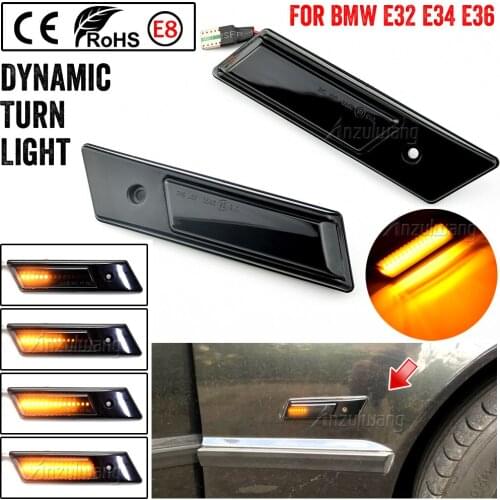 2PCS Dynamic Blinker Indicator Side Marker Turn Signal Light For BMW 3 5 7 Series E32 E34 E36 1990-1996 LED Sequential Lamp