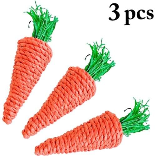 3 Pcs Hamster Chew Toy Set Interactive Pet Rabbit Bite Resistant Carrot Toy With Grass Small Animal Chinchilla Squirrel Toys