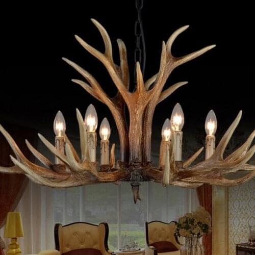6/8/10 Heads Europe Deer Horn Antler Pendant Lamp Mediterranean Resin Antler Lampshade Kitchen Decor Suspension Luminaire,E14