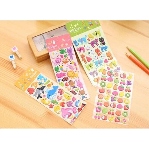 7 sheets Cartoon animals and food 3D Stickers Children PVC Stickers Bubble Stickers Scrapbook stickers
