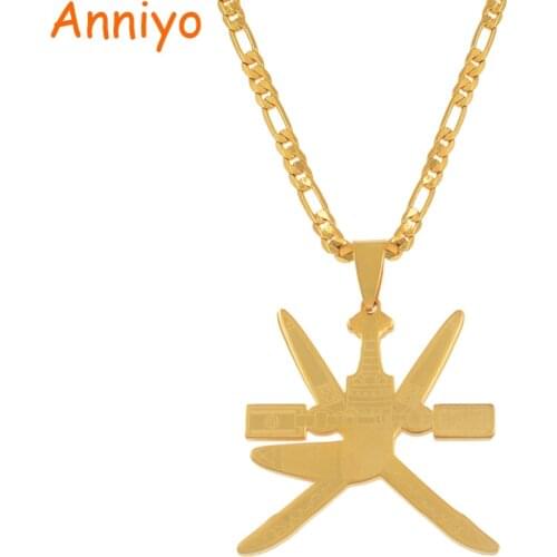 Anniyo Oman Flag Pendant Necklaces Women Men Khanjar the Symbol of Omam Jewelry Stainless Steel Patriotic Gift #064821