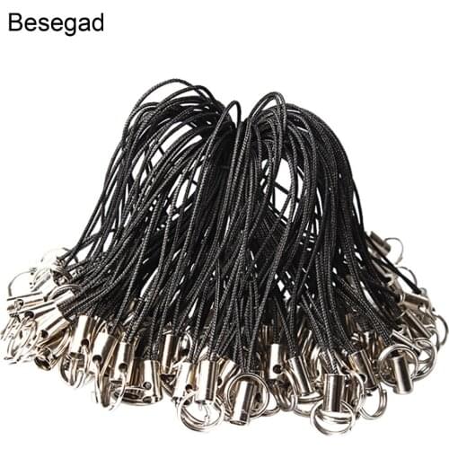 Besegad 100 Pcs DIY Jewelry Mobile Cell Phone Lanyard Cord Strap with Ring Charms Crystal Badge Pendant Decoration Accessories
