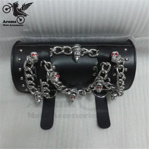 Black skull Motorcycle Saddle Bags Cruiser Tool Bag Luggage with Metal chain Tail Bags for harley Davidson Pacote ghost head hot