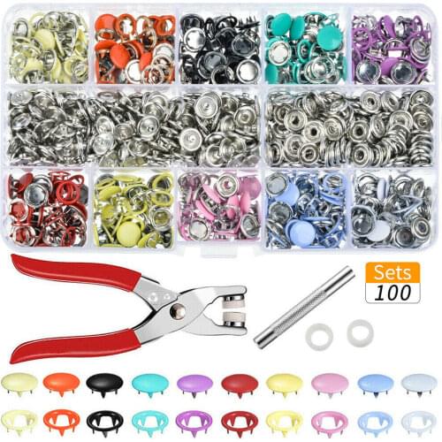1 SET Colorful Metal Fastener Press Studs Resin Buttons With Tool Pliers For Clothes Needlework Sewing Press Machine Tools