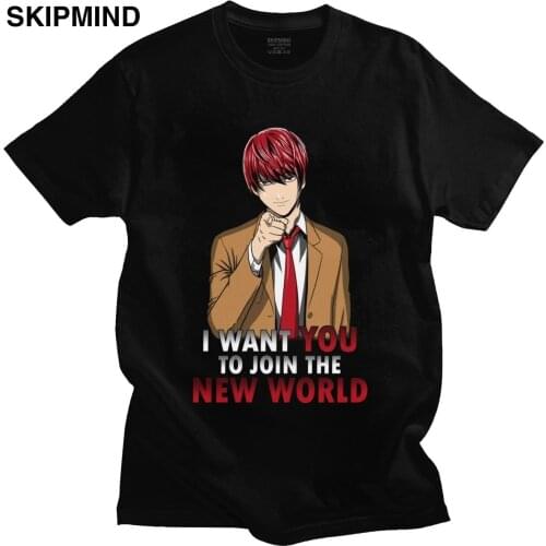 Funny Death Note T Shirt Men Crewneck Short-Sleeve Light Yagami T-shirt Manga Anime Fans Casual Tee Cotton Regular Fit Tops Gift