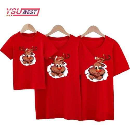Family Matching Clothes Christmas Elk Daddy Mommy Brother Sister Girls Tshirts Funny New Year Gift Family Look Party Tees Tops