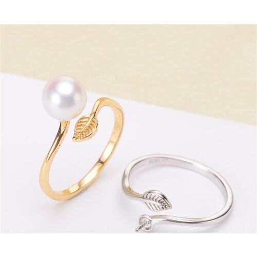 Real Silver S925 Plated Ring Empty Care DIY Accessories Pearl Ring Adjustable Set Semi-finished Products Woman Ring Wholesale