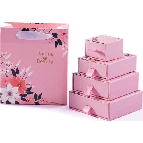 1pc Jewelry Set Box for Ring Necklace for Packaging Gift Pink Printed Box DIY Wedding Party Jewelry Display Storage Packing Box