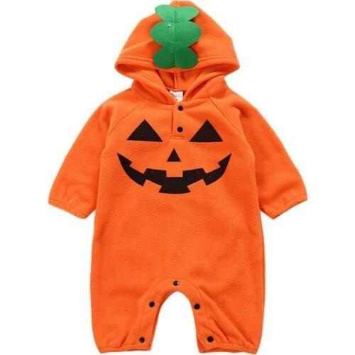 Autumn And Winter Fleece Baby Costume Halloween Romper Pumpkin Funny Little Monster One-piece Set Toddler Girl Outfit Clothing