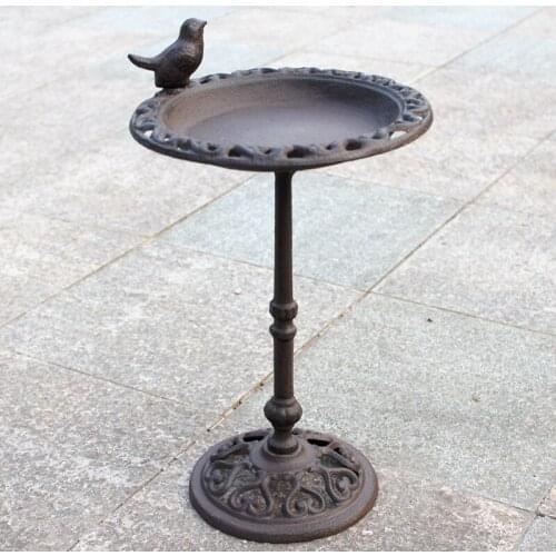 Retro European Style Creative Cast Iron Vertical Floor Angel Bird Feeder High Pole Bird Food Basin Gardening Garden Decoration