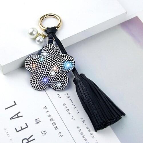 Fashion Bling Key Case Chain for Women Rhinestone Car Accessories Bling Girls Diamond Crystal Keychian Flower Holder Keyring