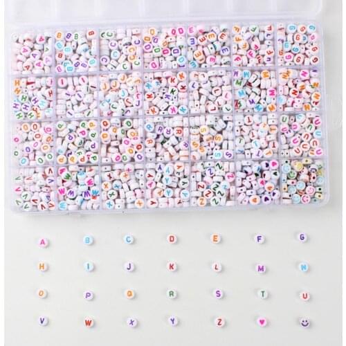 28Grid 4x7mm 26 Loose English Letter 1400Pcs Acrylic Letter Beads Set for DIY Jewelry Marking Name Bracelets Necklace Accesories