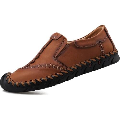 New Comfortable Men Flats Big Size Casual Genuine Leather Loafers Men Shoes Quality Split Leather Shoes Moccasins Male Footwear