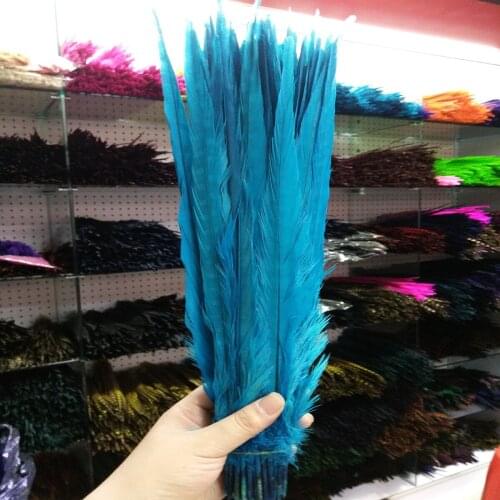 Wholesale 100pcs/lots Lake Blue Bleached and Dyed 55-60cm/22-24inches copper chicken feather pheasant Tail feathers