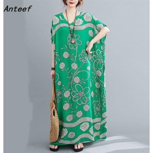 Cotton satin plus size vintage floral women casual loose maxi long summer beach sun dress elegant clothes 2021 ladies dresses