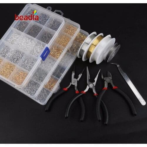Hot Selling 1 Set 3 Styles Jewelry Tools Components With Box Opp Bag Nose Pliers Tweezers Elastic Beading Wire Mixed Color