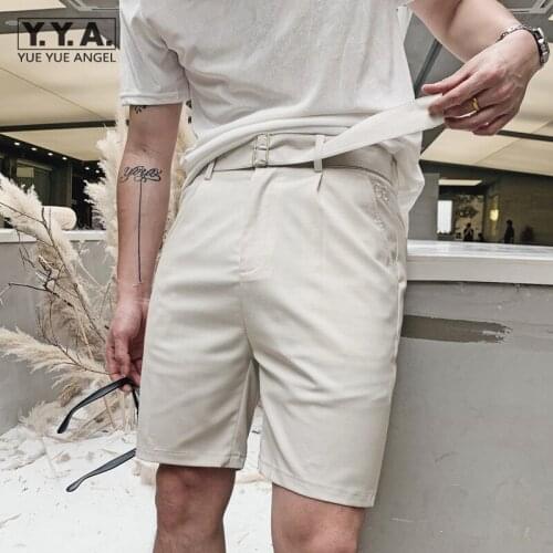 Casual Knee Length Trousers Men Summer Fashion Sashes Harajuku Suit Shorts Black White Thin Section Straight Shorts Size M-2XL