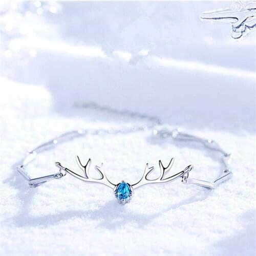 Adjustable Chain 925 Sterling Silver Crystal Deer Elk Charm Bracelet Elegant Women Christmas Party Jewelry sl242