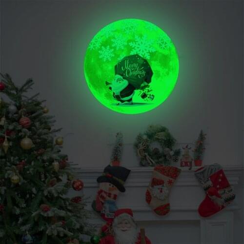 Vacclo Christmas Luminous Wall Stickers Snowflake Santa Claus Background Wall Children Room Decoration Christmas Home Decoration