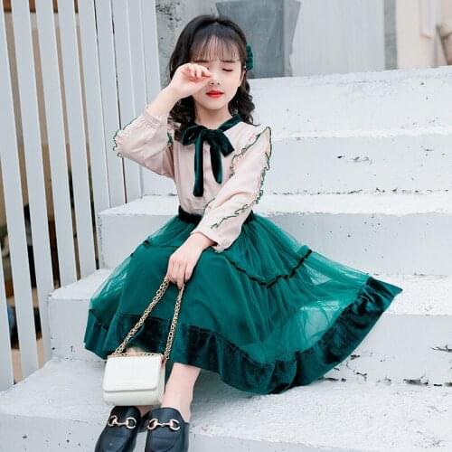 Toddler Kids Clothing Set Children Girls Autumn Bow Shirt Mesh Skirt Sweet Costume Teen Girls Outfits 3 4 5 6 7 8 10 12 14 Years