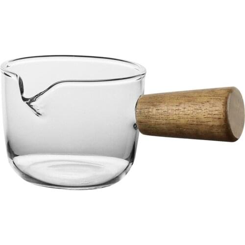 Handle Small Milk Cup Borosilicate Glass Wood Coffee Milk Cup Steak Honey Juice Bucket Tableware Mini Seasoning Cup