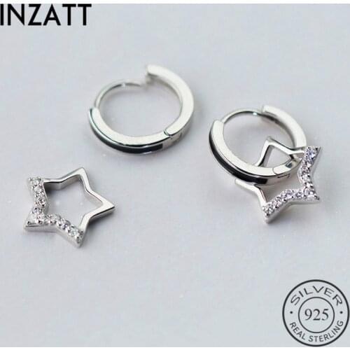 INZATT Real 925 Sterling Silver Zircon Star Pendant Round Hoop Earrings Romantic Accessories For Women Elegant Fine Jewelry 2020