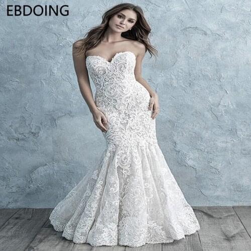 New Arrive Wedding Dress Mermaid Lace Sexy Sweetheart Neckline Long Strapless Bride Dress Court Train Plus Size Wedding Gowns