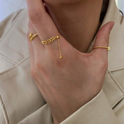 U-Magical French Vintage Chunky Chain Pull-out Adjustable Ring for Women Textured Gold Metal Index Finger Ring Jewellery