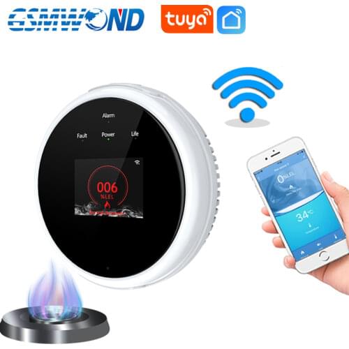 Smart Home Wifi Gas Leakage Sensor Led Display Screen Temperature Detector Combustible Tuya LPG Gas Leak Security Alarm