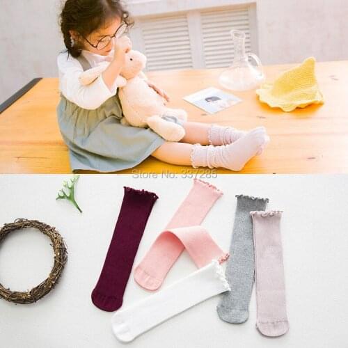 Spring Girls Children Straig Sock lovely Wave edge for baby girls kids Knee High Socks child Long Socks princess girl Socks