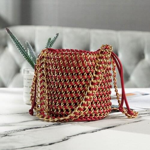Spring 2020 Creative Personality Chain Bag Handbag Shoulder Bucket Bag Hand-woven Diagonal Bags Casual Women Purse and Handbags