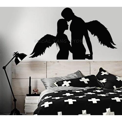 Vinyl Wall Decal Love Sexy Angels Wings Romantic Couple Bedroom Bathroom Vinyl Window Sticker Waterproof Ornament Art Mural 1446